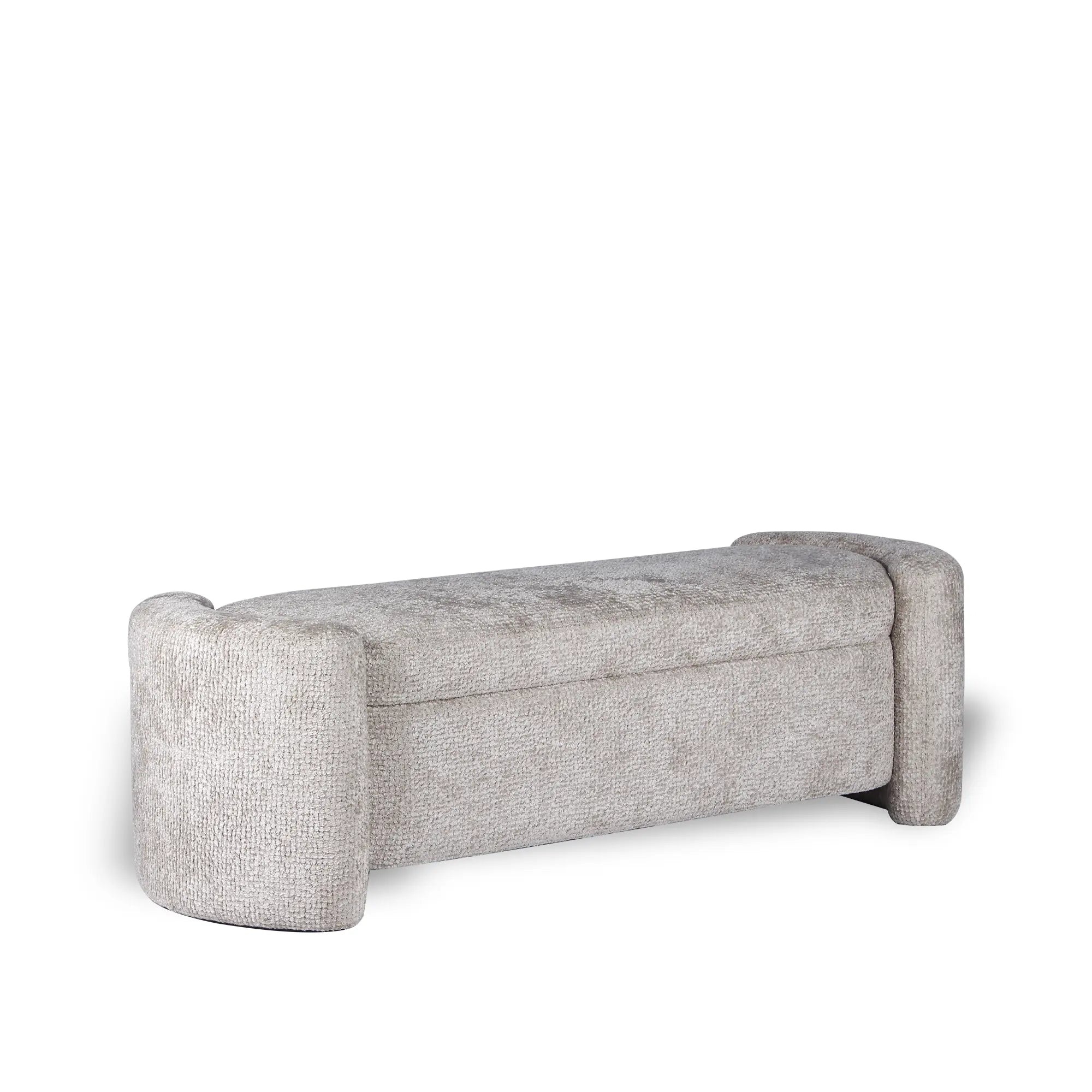 Rounded Edge Upholstered Ottoman in Textured Grey Fabric
