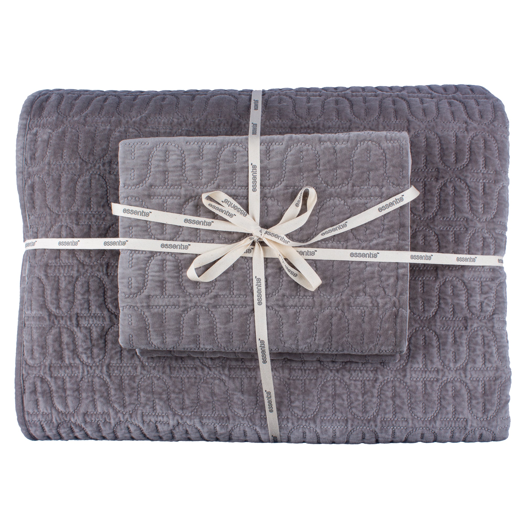 Cotton Quilted Bedding Set Dark Grey
