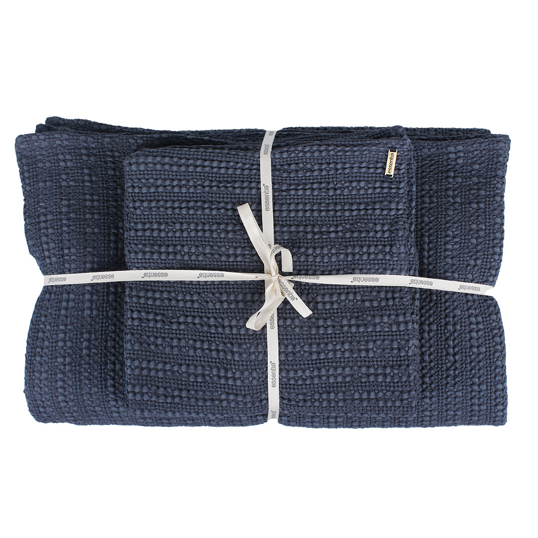 Navy Blue Waffle Bed Spread And 2 Euro Sham