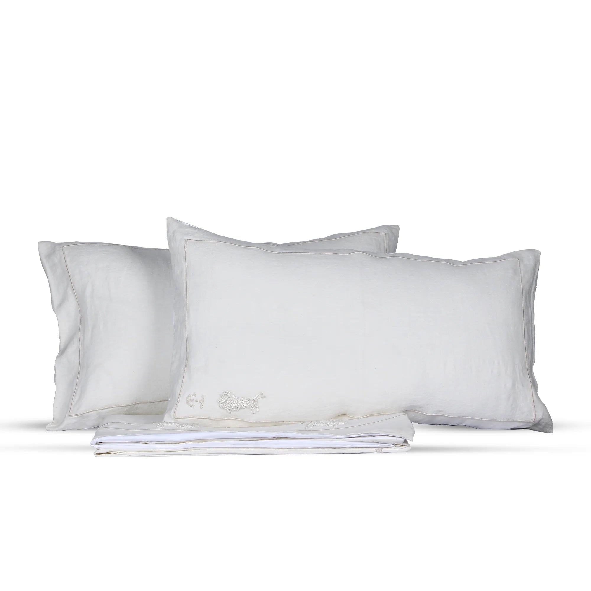 Running Wild Duvet Cover and Standard Sham Set – Off White with Embroidered Sheep Motif