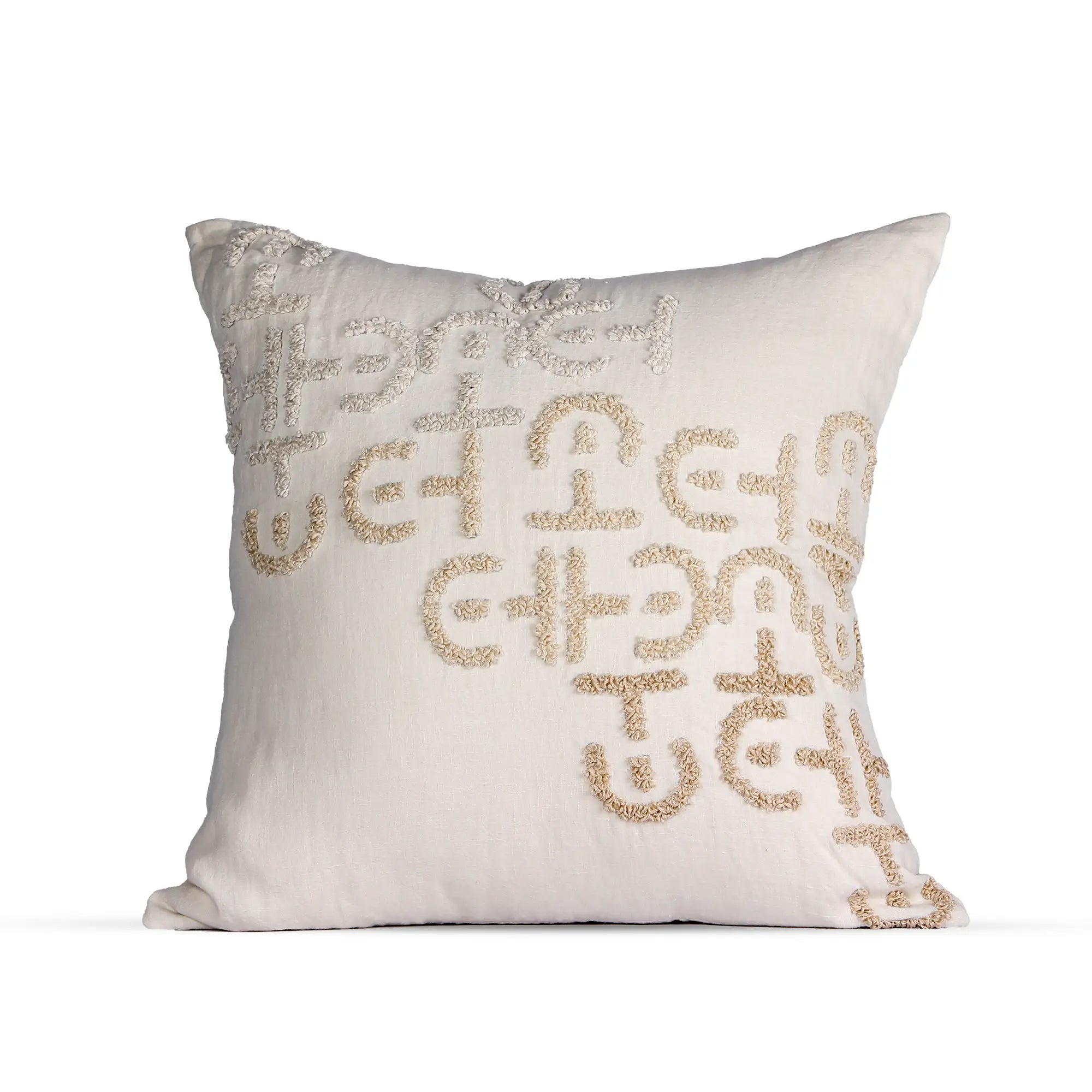 E-H Ombrey Cushion – White Linen with Raised Embroidery