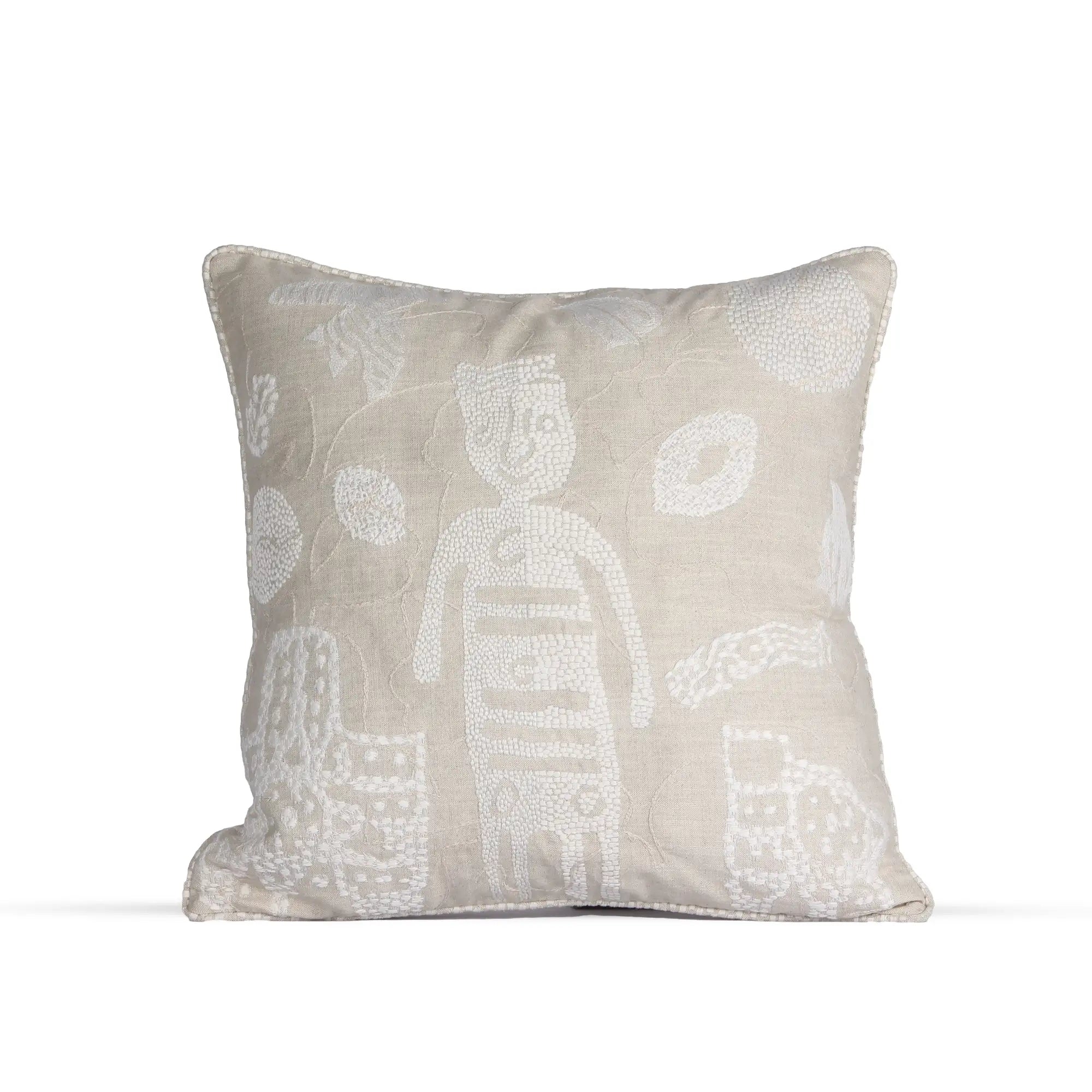 Positive & Negative Cushion – Beige Threadwork on Linen
